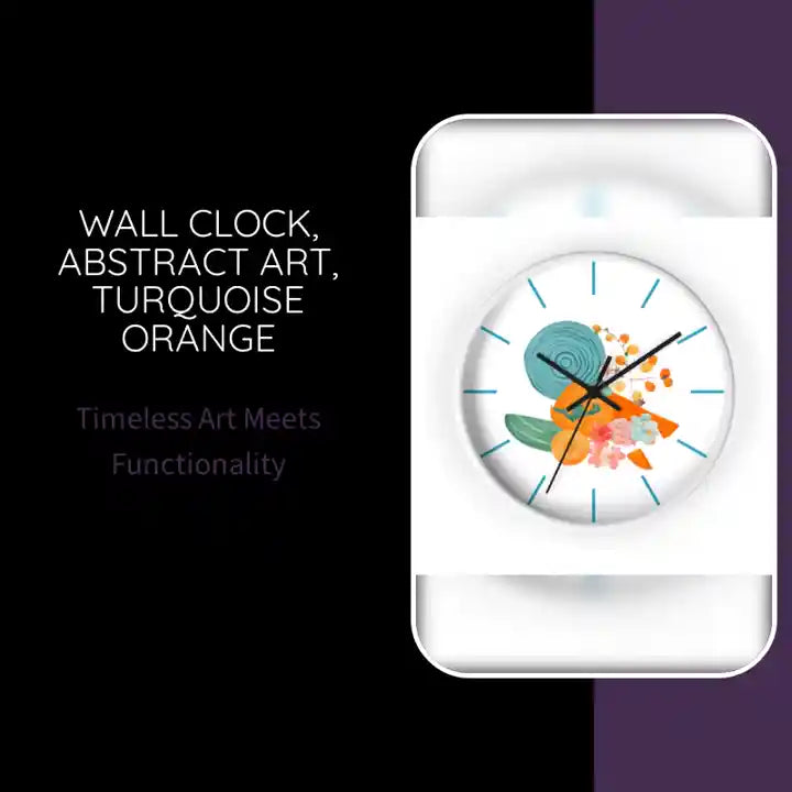 Wall Clock, Abstract Art, Turquoise Orange by@Outfy