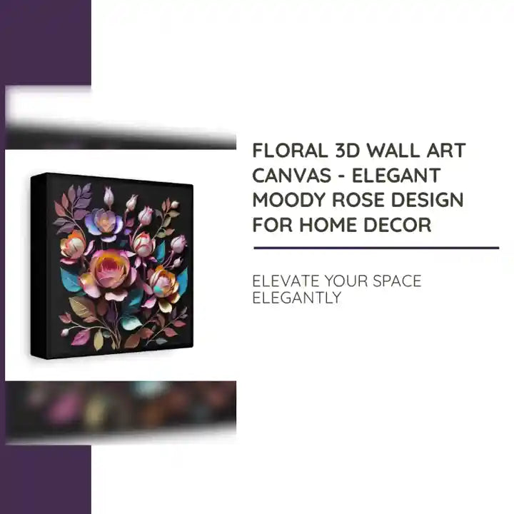 Floral 3D Wall Art Canvas - Elegant Moody Rose Design for Home Decor by@Outfy