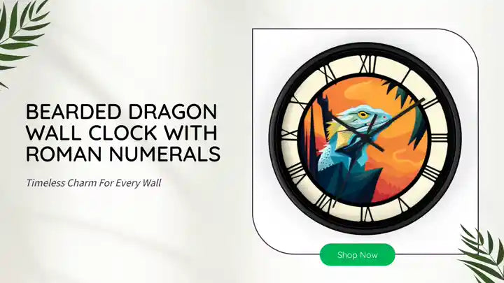 Bearded Dragon Wall Clock with Roman Numerals by@Outfy