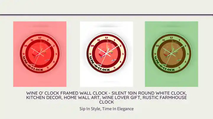 Wine O' Clock Framed Wall Clock - Silent 10in Round White Clock, Kitchen Decor, Home Wall Art, Wine Lover Gift, Rustic Farmhouse Clock by@Outfy
