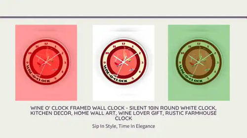 Wine O' Clock Framed Wall Clock - Silent 10in Round White Clock, Kitchen Decor, Home Wall Art, Wine Lover Gift, Rustic Farmhouse Clock by@Outfy