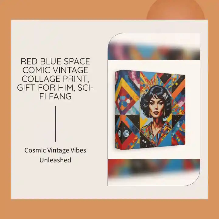 Red Blue Space Comic Vintage Collage Print, Gift for Him, Sci-Fi FanG by@Outfy