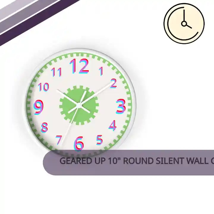 Geared Up 10" Round SILENT Wall Clock for Kids by@Outfy