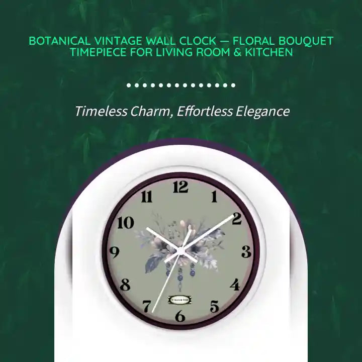 Botanical Vintage Wall Clock &mdash; Floral Bouquet Timepiece for Living Room &amp; Kitchen by@Outfy