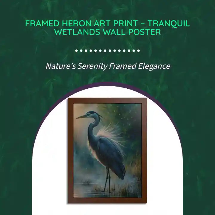 Framed Heron Art Print &ndash; Tranquil Wetlands Wall Poster by@Outfy