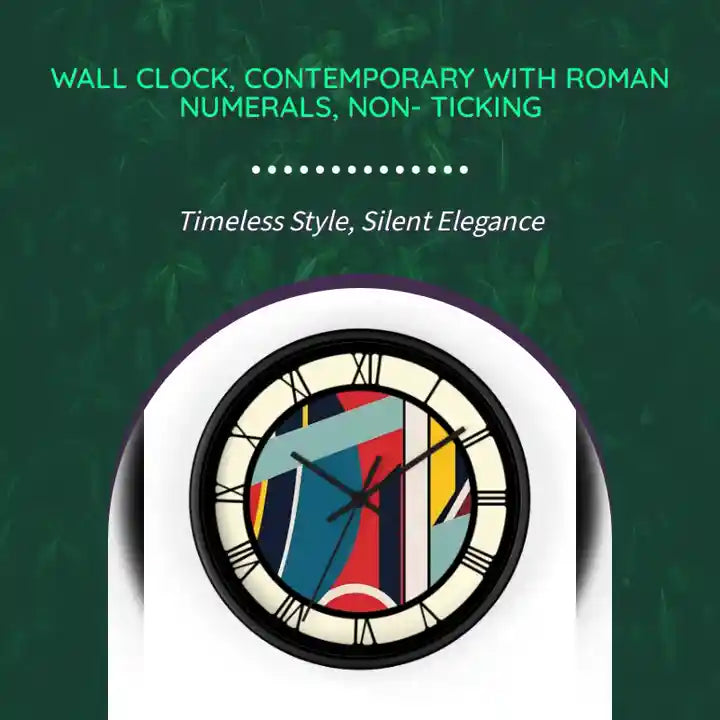 Wall Clock, Contemporary with Roman Numerals, Non- Ticking by@Outfy