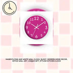 Magenta Pink and White Wall Clock, Silent, Modern Home Decor, Office Wall Art, Unique Gift, Stylish Kitchen Clock by@Outfy