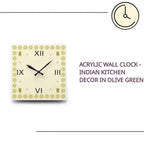 Acrylic Wall Clock - Indian Kitchen Decor in Olive Green by@Outfy