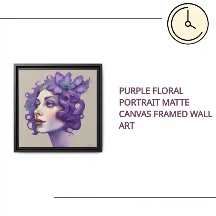 Purple Floral Portrait Matte Canvas Framed Wall Art by@Outfy