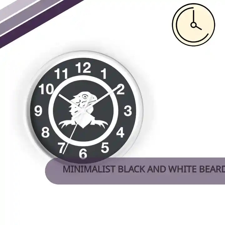 Minimalist Black and White Bearded Dragon Wall Clock by@Outfy