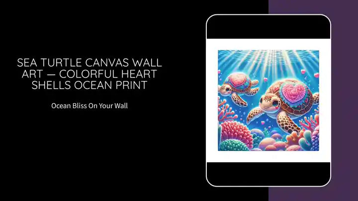 Sea Turtle Canvas Wall Art &mdash; Colorful Heart Shells Ocean Print by@Outfy