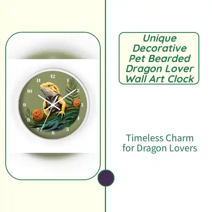 Unique Decorative Pet Bearded Dragon Lover Wall Art Clock by@Outfy