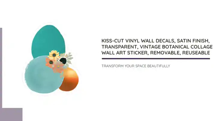 Kiss-Cut Vinyl Wall Decals, Satin Finish, Transparent, Vintage Botanical Collage Wall Art Sticker, Removable, Reuseable by@Outfy
