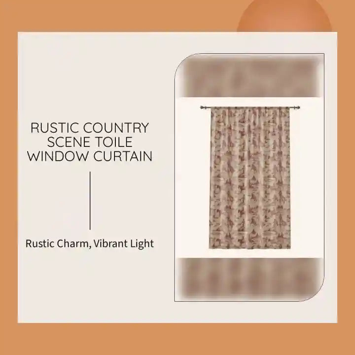 Rustic Country Scene Toile Window Curtain by@Outfy