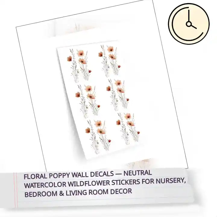Floral Poppy Wall Decals &mdash; Neutral Watercolor Wildflower Stickers for Nursery, Bedroom &amp; Living Room Decor by@Outfy