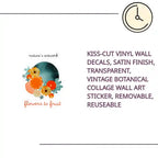 Kiss-Cut Vinyl Wall Decals, Satin Finish, Transparent, Vintage Botanical Collage Wall Art Sticker, Removable, Reuseable by@Outfy