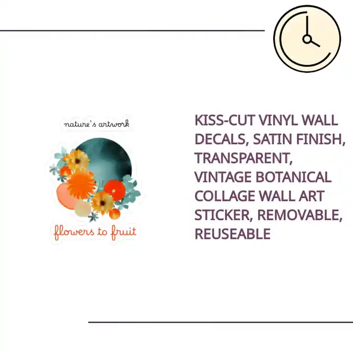 Kiss-Cut Vinyl Wall Decals, Satin Finish, Transparent, Vintage Botanical Collage Wall Art Sticker, Removable, Reuseable by@Outfy