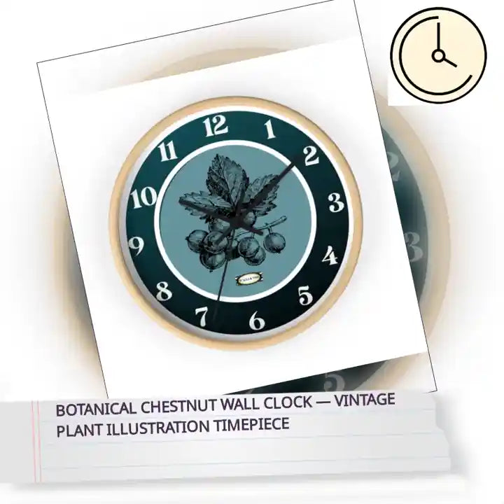 Botanical Chestnut Wall Clock &mdash; Vintage Plant Illustration Timepiece by@Outfy