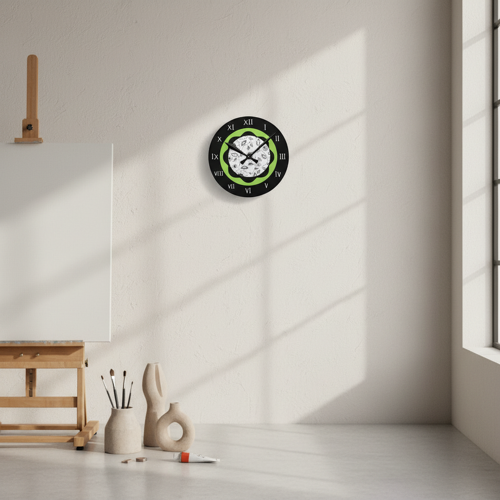 Small Acrylic Wall Clock, Floral Line Art